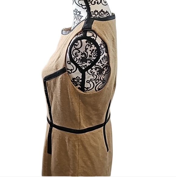 Trina Turk sz 8 tan with black leather accent sheeth dress - Picture 5 of 10